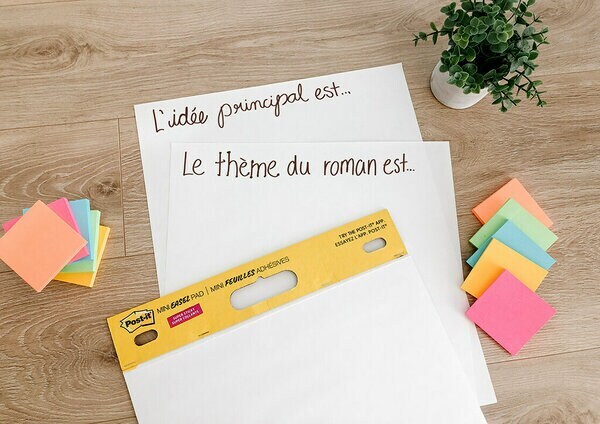 Un Mini tableau à feuilles super collantes Post-it® avec des en-têtes invitant les élèves à répondre aux questions.